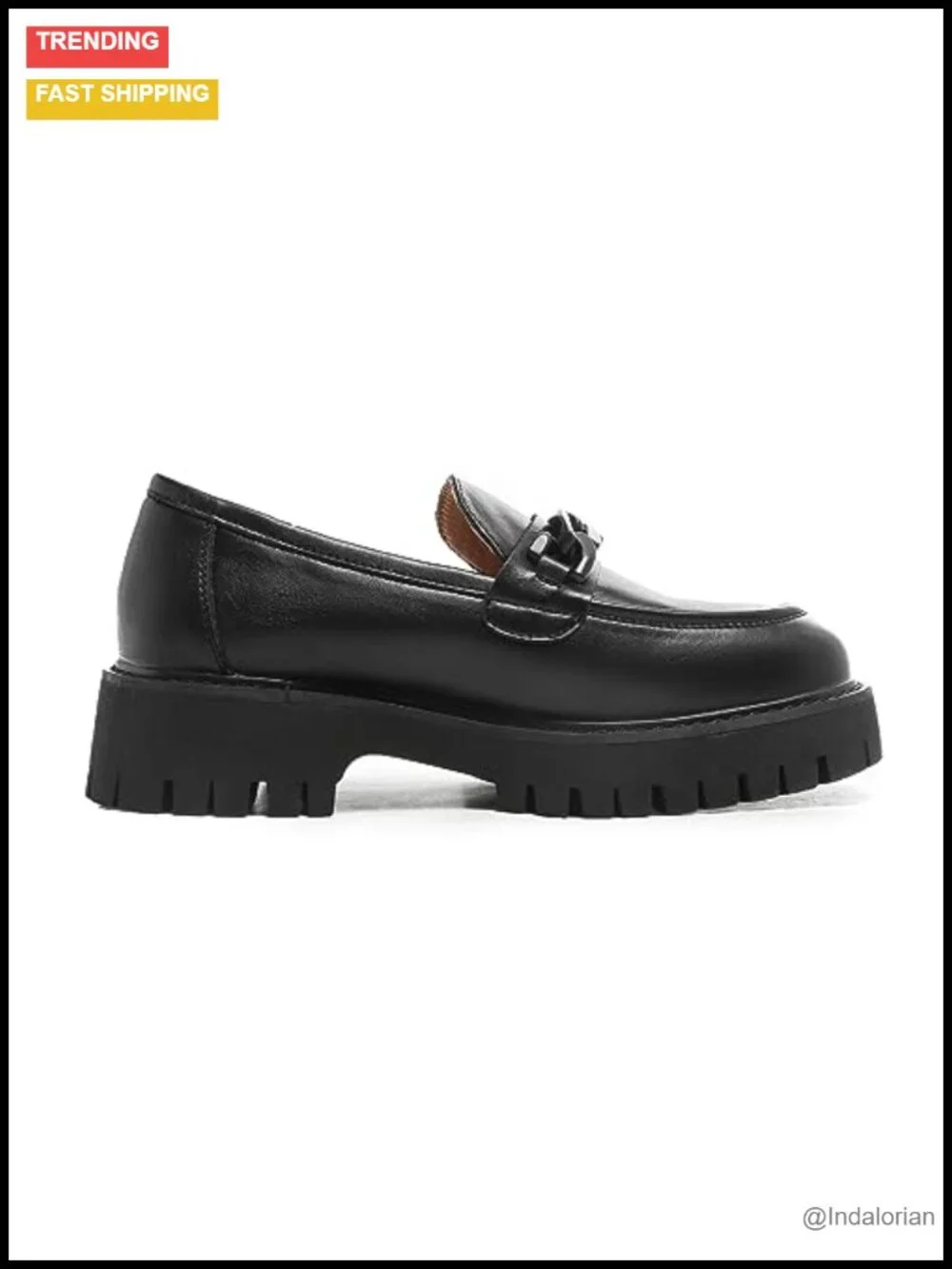 Chunky Loafers Women Platform Heel Lug Sole Slip Ons PU Leather Round Toe